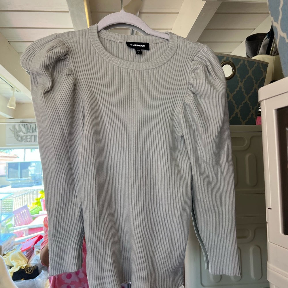 Express Light Gray Ribbed Knit Top